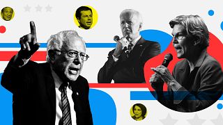 The candidates in the seventh Democratic presidential debate.