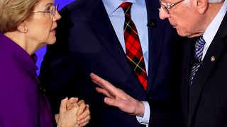 Image: Sen. Elizabeth Warren and Sen. Bernie Sanders speak after a Democrat