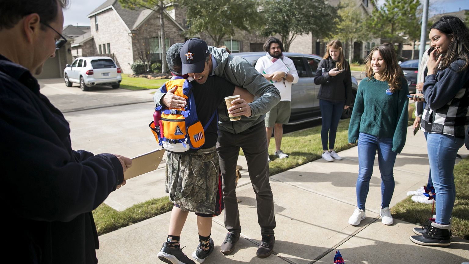 Beto O'Rourke greets a boy in Katy, Texas