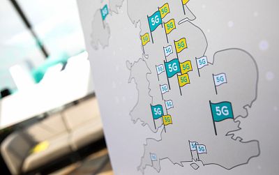 A map showing the rollout points for BT Group Plc\'s EE 5G network sits on display following a news conference in London on May 22, 2019.