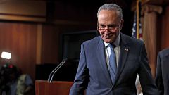 Senate Minority Leader Sen. Chuck Schumer after a news conference at the Ca