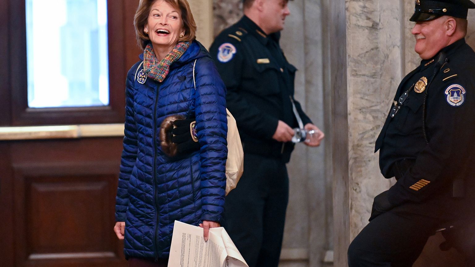 Image: Sen. Lisa Murkowski, R-Alaska, arrives for the Senate impeachment tr