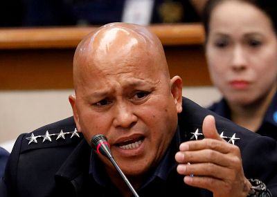 Ronaldo dela Rosa, at the time Philippine National Police chief, testifies during a senate hearing on the killing of a 17-year-old in September 5, 2017.