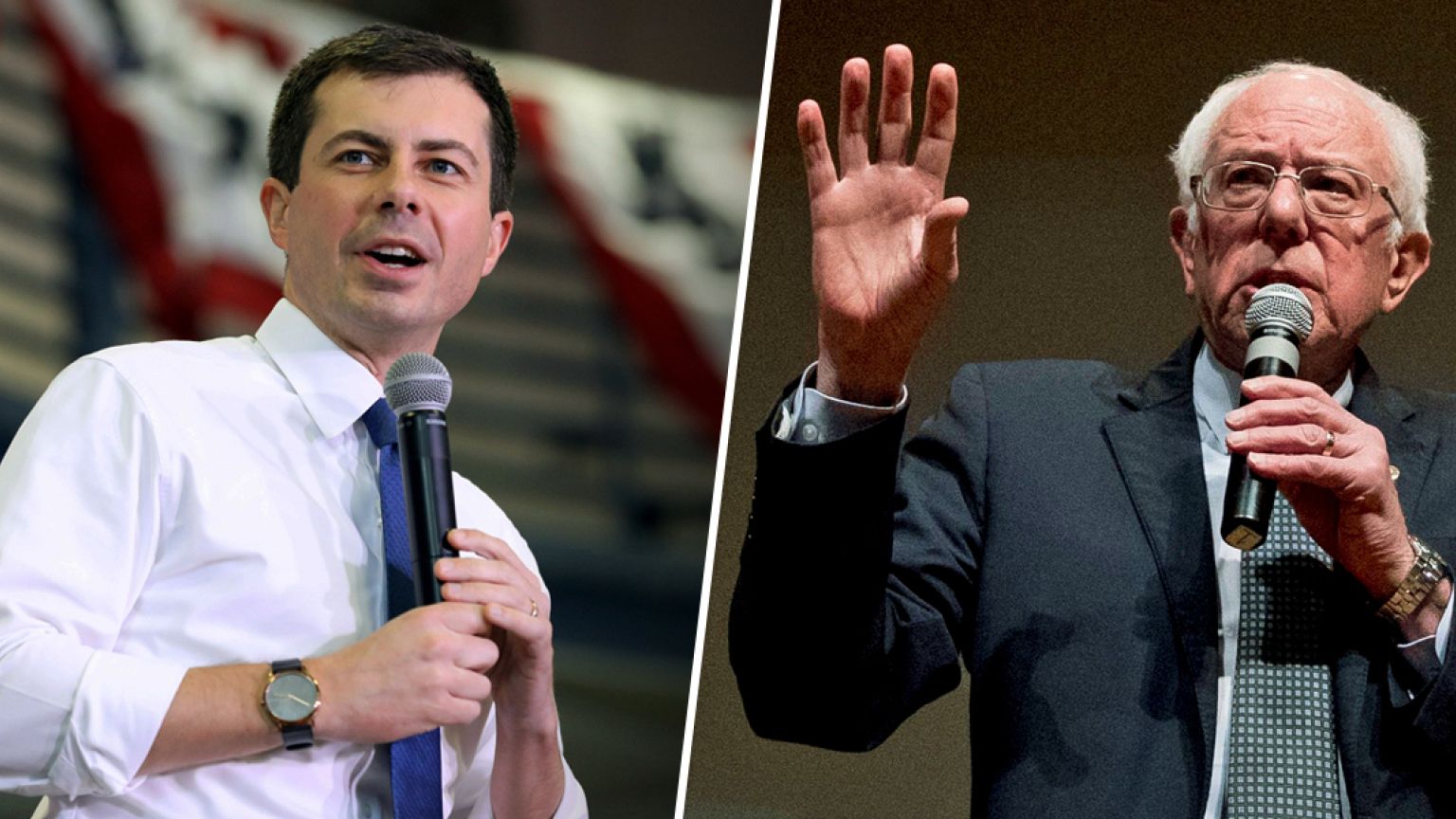 Democratic presidential candidates Pete Buttigieg, left, and Sen. Bernie Sa