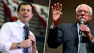 Democratic presidential candidates Pete Buttigieg, left, and Sen. Bernie Sa