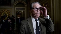 Image: Sen. Mike Braun, R-IN, speaks to reporters during an impeachment tri