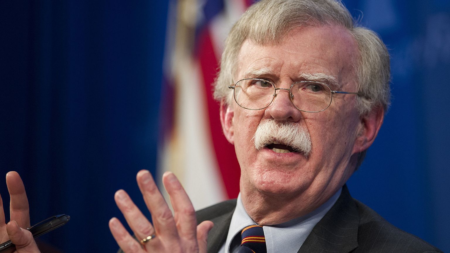 Image: National security adviser John Bolton talks at the Heritage Foundati