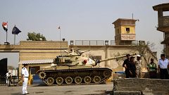 Egyptian security forces stand guard outside one of the entrances to the To