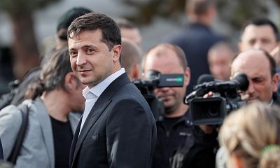Zelenskiy attends a joint drill of departments of Interior Ministry at the International training Centre near the village of Stare near Kyiv on Sept. 30.