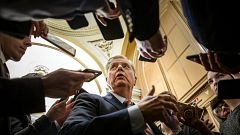 Image: Sen. Lindsey Graham, R-S.C., speaks to reporters at the Capitol on J