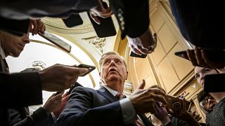 Image: Sen. Lindsey Graham, R-S.C., speaks to reporters at the Capitol on J