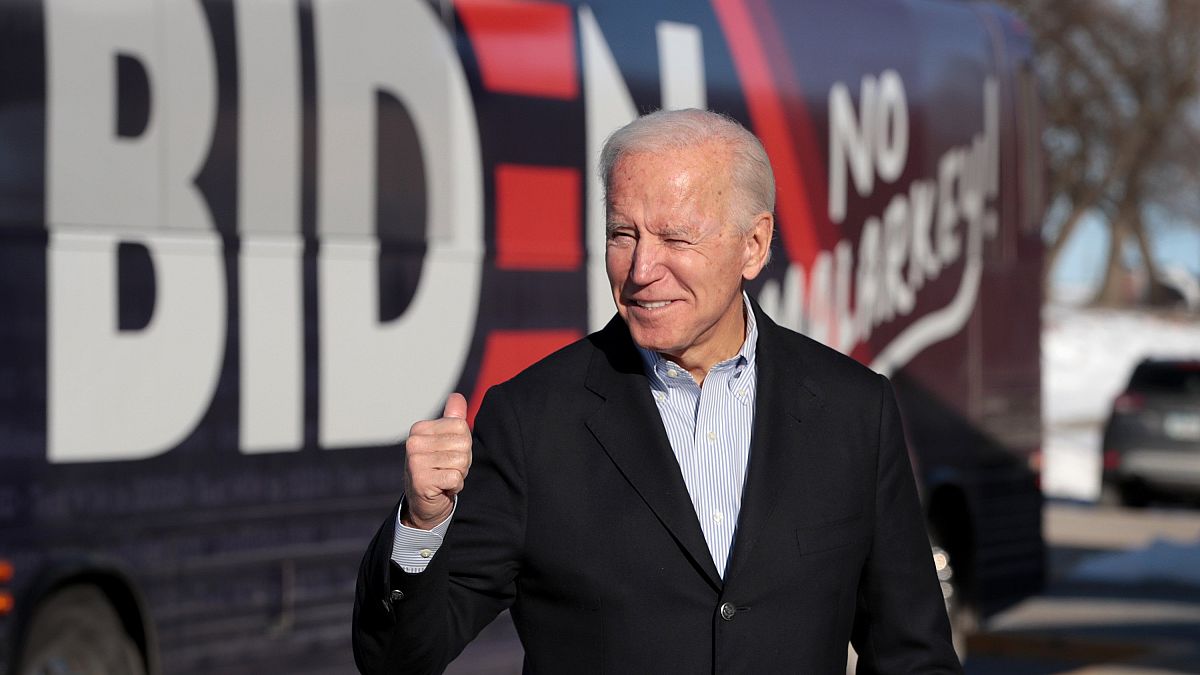 Image: Joe Biden arrives at a campaign stop in Emmetsburg, Iowa, on Nov. 26