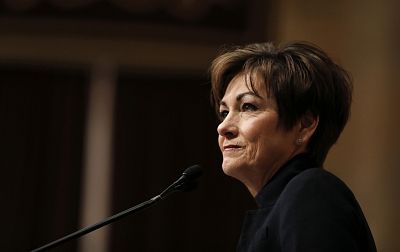 Iowa Gov. Kim Reynolds delivers her Condition of the State address before a joint session of the Iowa Legislature on Jan. 9, 2018, at the Statehouse in Des Moines, Iowa.