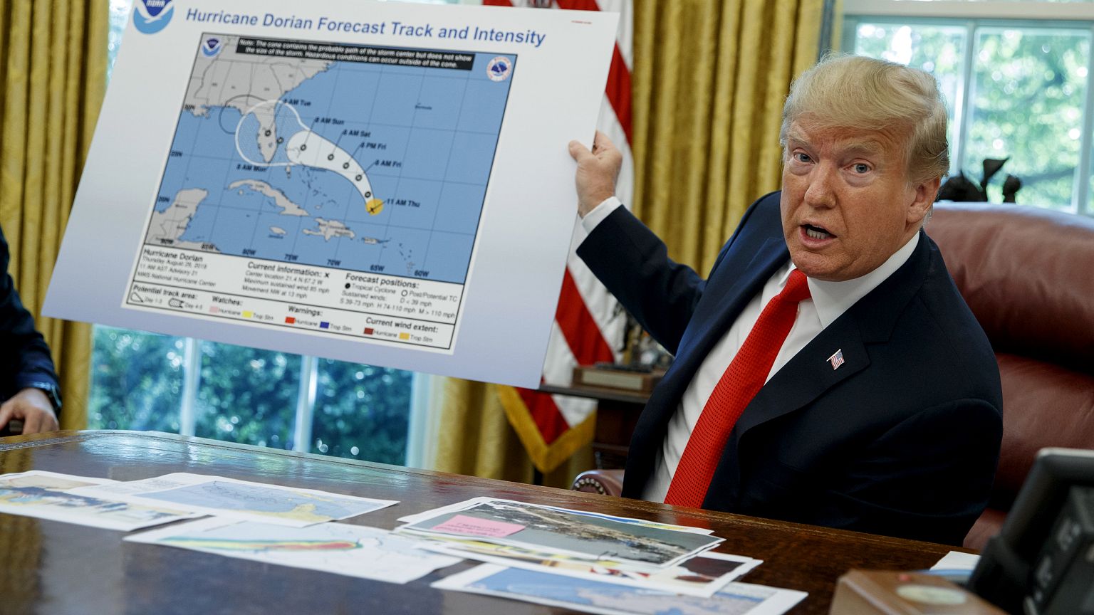 Image: President Donald Trump speaks with reporters about Hurricane Dorian 