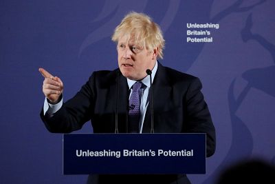 British Prime Minister Boris Johnson outlines his government\'s negotiating stance with the European Union after Brexit in London on Monday.