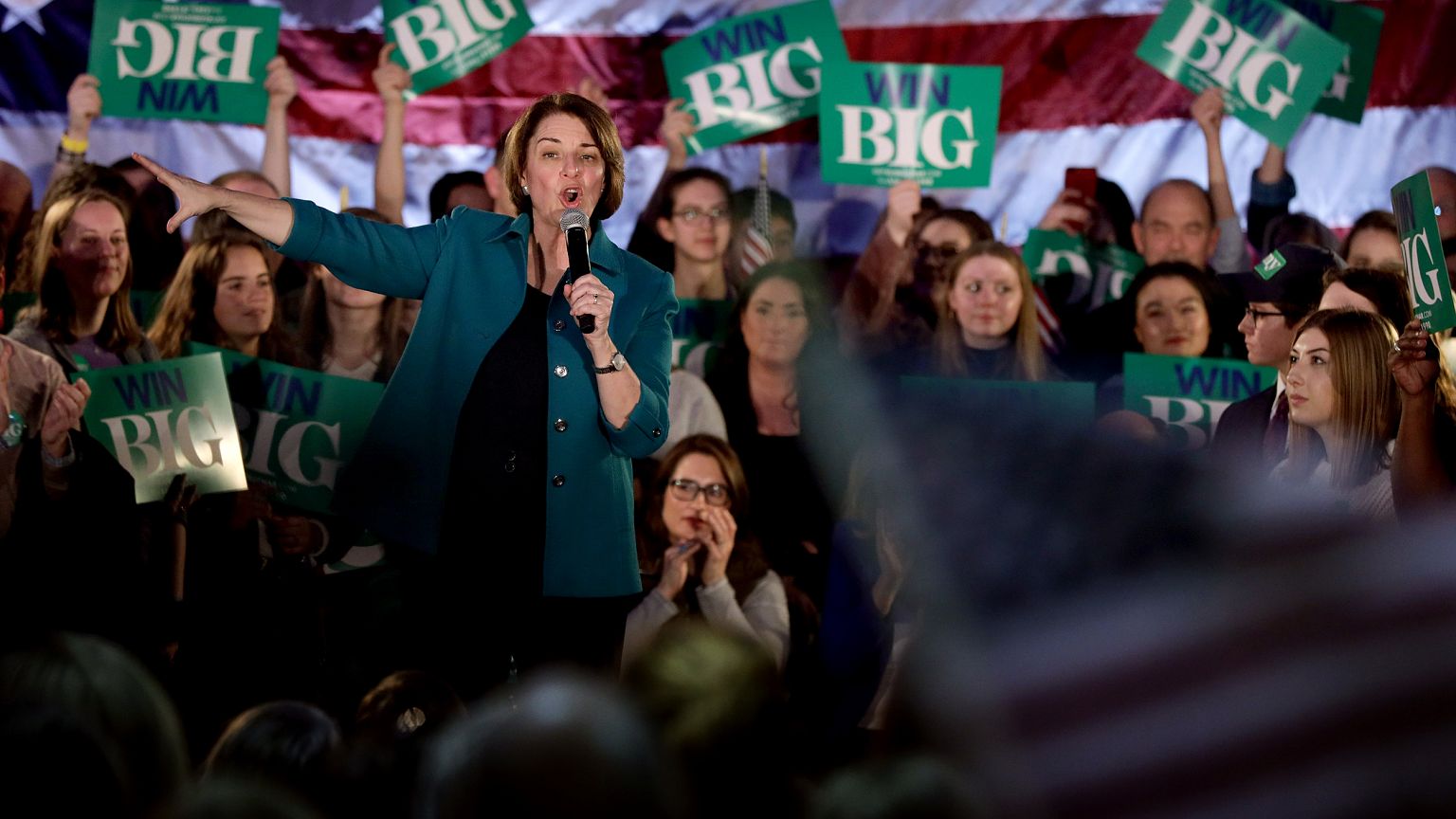 Image: Sen. Amy Klobuchar, D-Minn., speaks at a campaign event in Des Moine