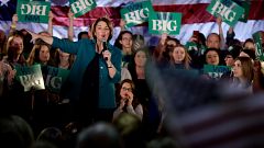 Image: Sen. Amy Klobuchar, D-Minn., speaks at a campaign event in Des Moine