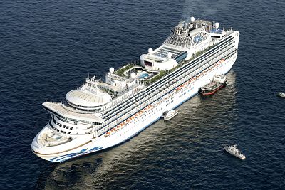 Cruise ship Diamond Princess is anchored off the shore of Yokohama, south of Tokyo, on Feb. 5, 2020.