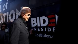 Image: Joe Biden boards his campaign bus after speaking in Somersworth, N.H