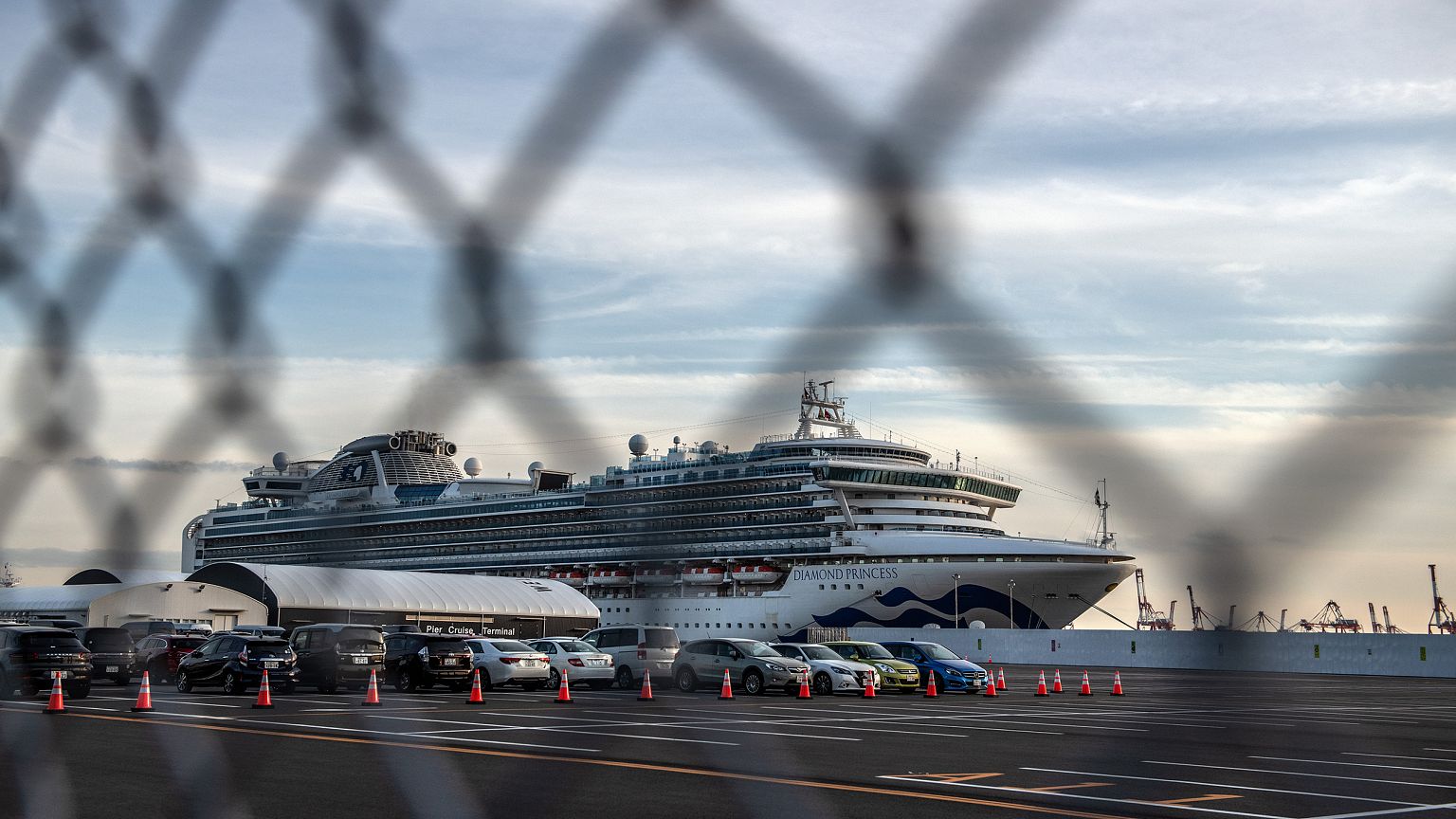 Image: The Diamond Princess sits docked at Daikoku Pier where it is being r