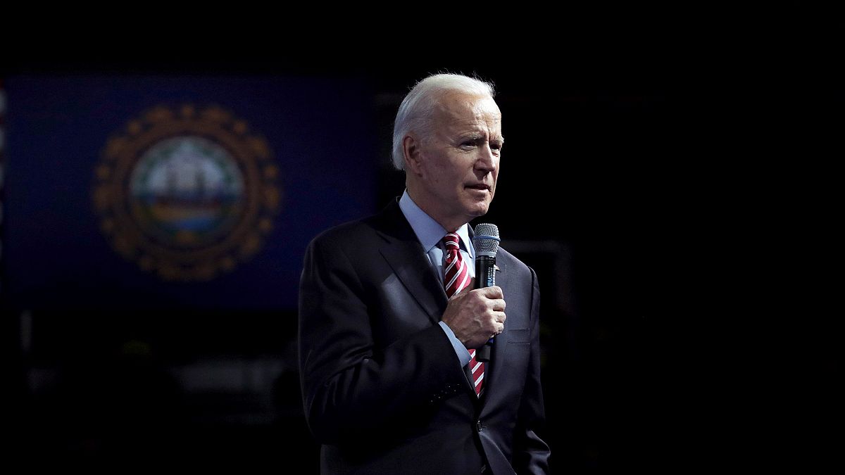 Image: Joe Biden speaks during a dinner in Manchester, N.H, on Feb. 8, 2020