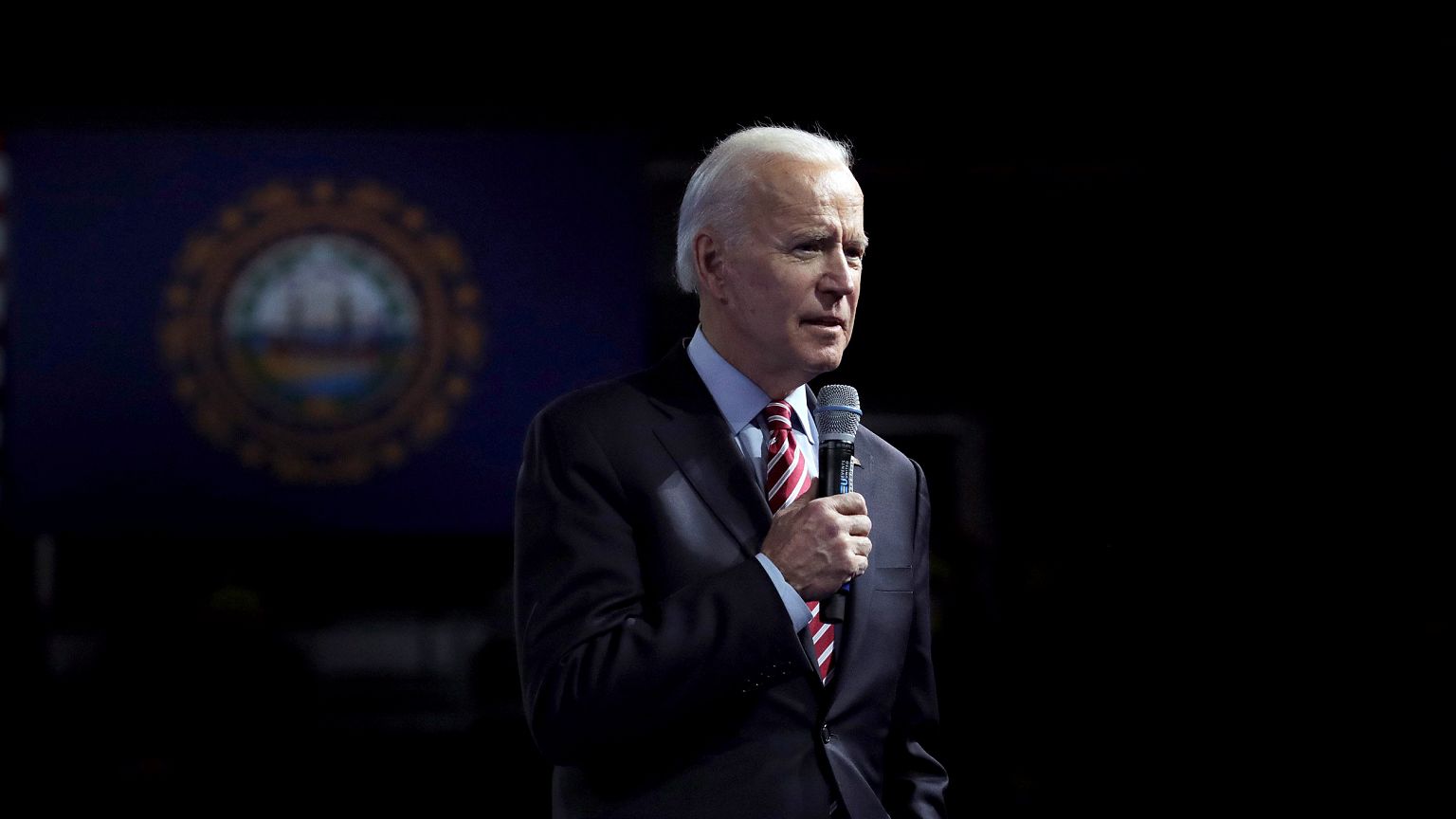 Image: Joe Biden speaks during a dinner in Manchester, N.H, on Feb. 8, 2020