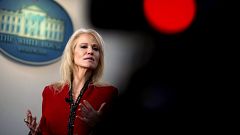 Image: White House senior counselor Kellyanne Conway speaks to the media in