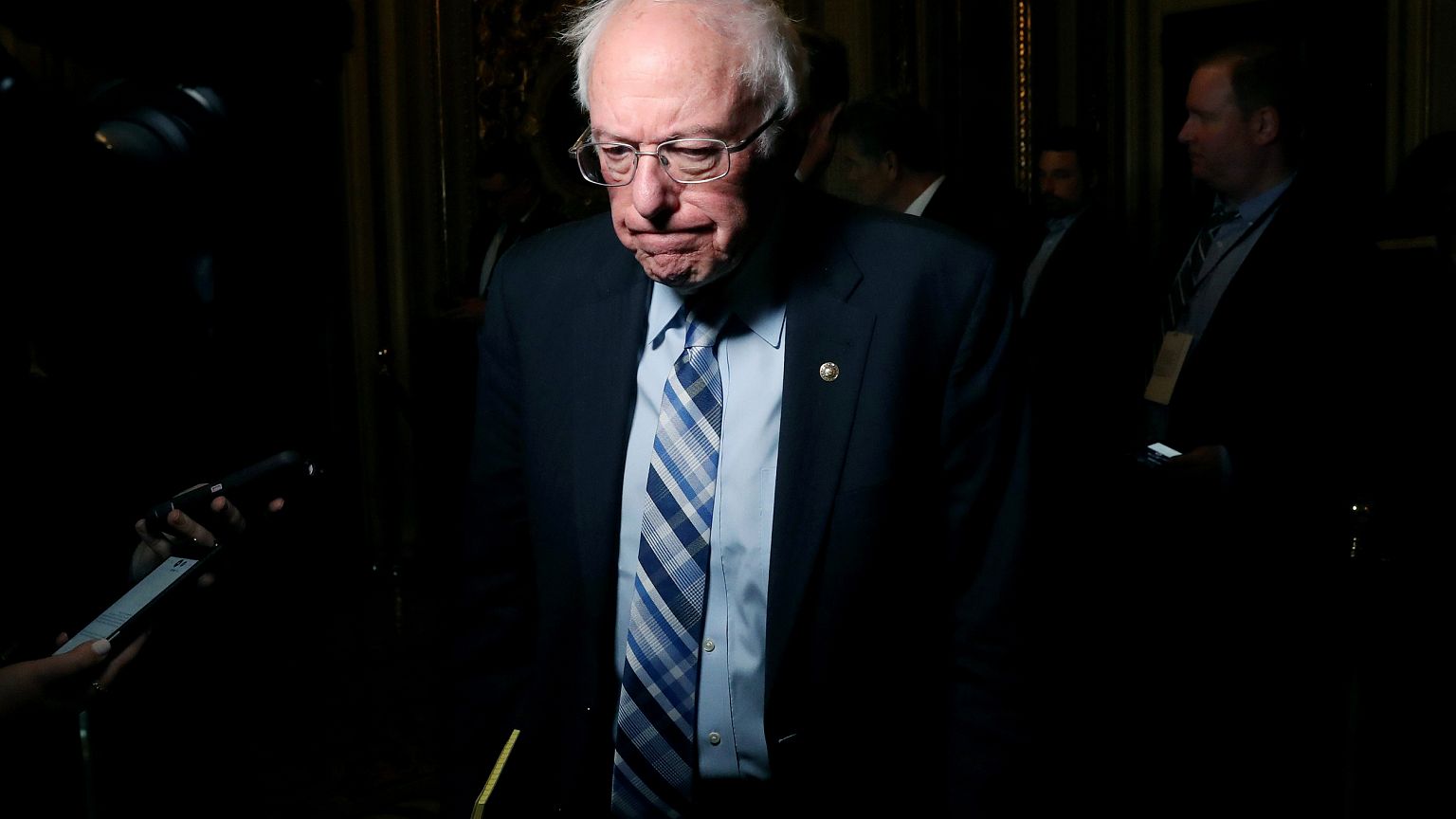 Image: Sen. Bernie Sanders, I-VT, speaks to reporters at the Capitol on Jan