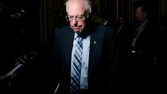 Image: Sen. Bernie Sanders, I-VT, speaks to reporters at the Capitol on Jan