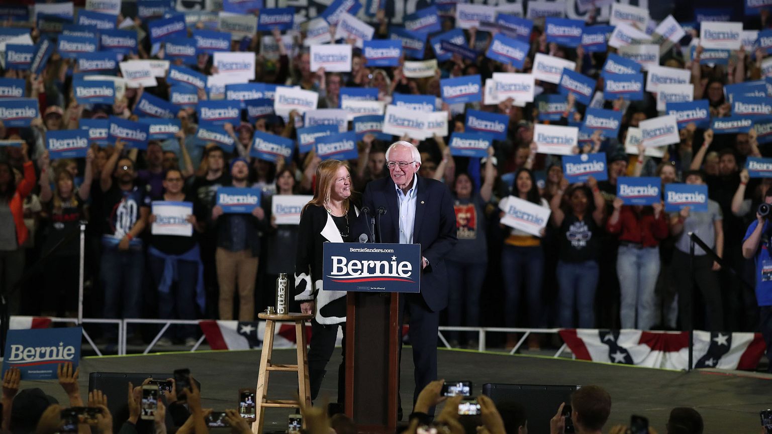 Image: Democratic presidential candidate Sen. Bernie Sanders, I-Vt., jokes 