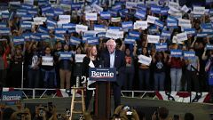 Image: Democratic presidential candidate Sen. Bernie Sanders, I-Vt., jokes 