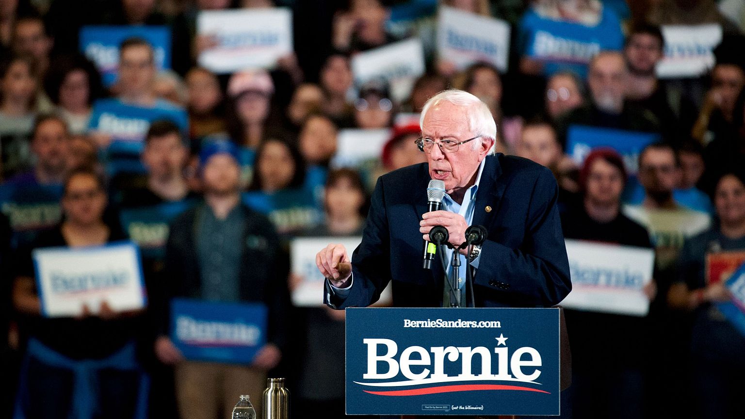 Image: Democratic presidential candidate Vermont Senator Bernie Sanders add