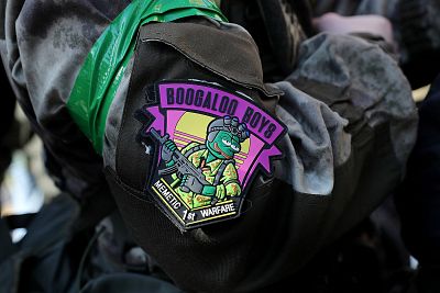 A patch with the image of an armed Pepe the Frog is worn by an attendee during a rally organized by The Virginia Citizens Defense League on Capitol Square near the state capitol building Jan. 20, 2020 in Richmond, Virginia.