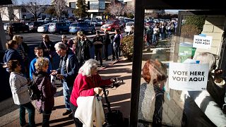 Image: Voters arrive to vote early in the Nevada caucuses in Reno on Feb. 1