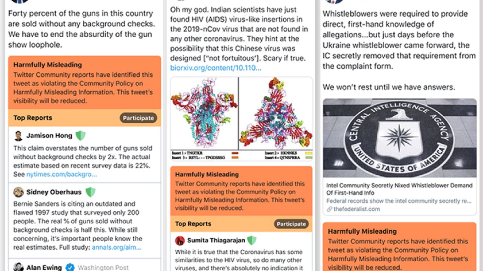 The demo features bright red and orange badges for tweets that have been de