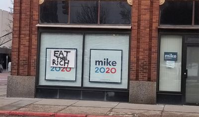 An image released by the Bloomberg campaign of a Flint, Michigan office that they said was defaced on Feb. 16, 2020.