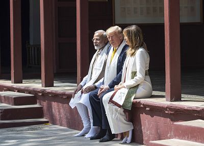 Trump, with first lady Melania Trump, and Modi, tour the Gandhi Ashramin Ahmedabad, India, on Monday.