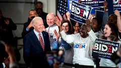 Image: Joe Biden arrives for a campaign launch party in Columbia, S.C., on 