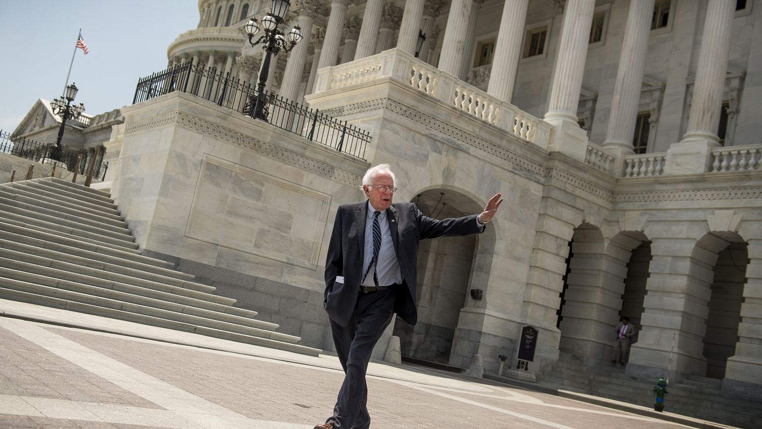 Image: Sen. Bernie Sanders, I-Vt., leaves the Capitol in 2017.