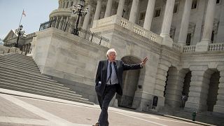 Image: Sen. Bernie Sanders, I-Vt., leaves the Capitol in 2017.