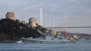 Image: The Russian Navy's frigate Admiral Makarov sets sail in the Bosphoru