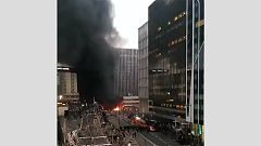 A fire outside the Gare de Lyon station in Paris on Feb. 28, 2020.