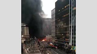 A fire outside the Gare de Lyon station in Paris on Feb. 28, 2020.