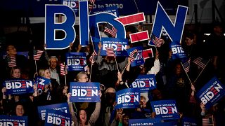 Image: Supporters cheer for Joe Biden as polls close in South Carolina on F