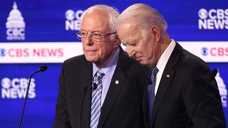 Image: Democratic presidential candidates Sen. Bernie Sanders and former Vi