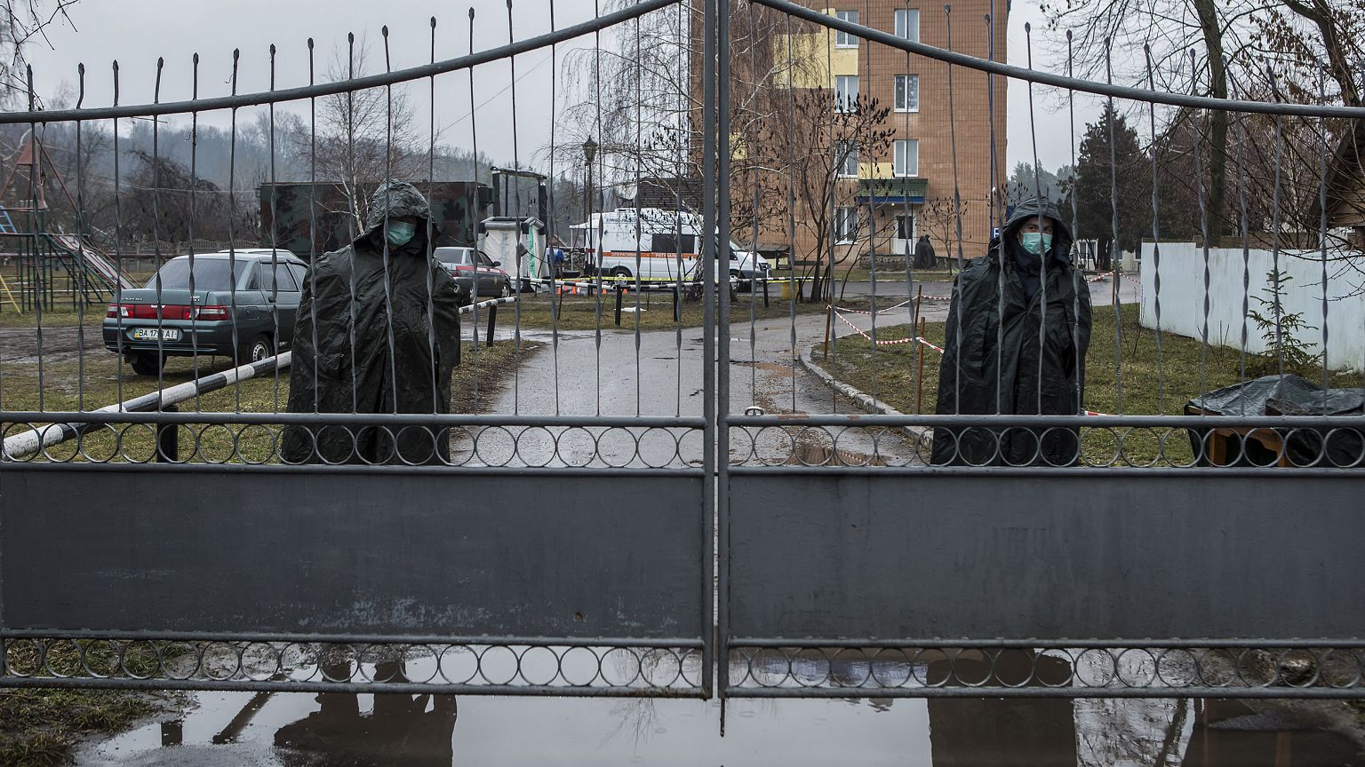 Image: National Guard officers at the medical facility where people evacuat