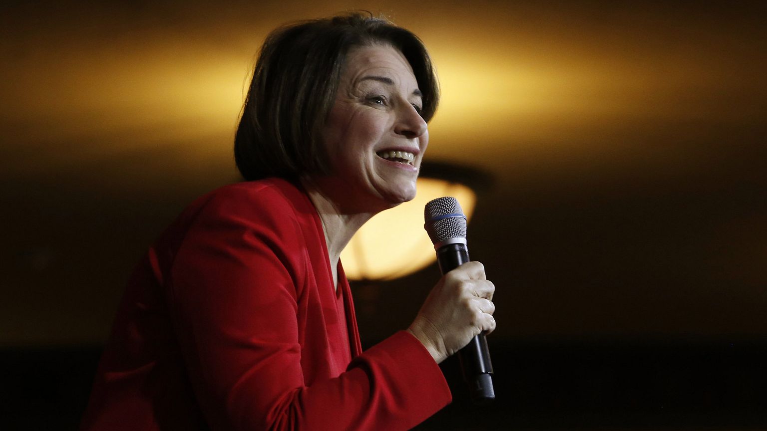 Image: Democratic presidential candidate Sen. Amy Klobuchar, D-Minn., smile