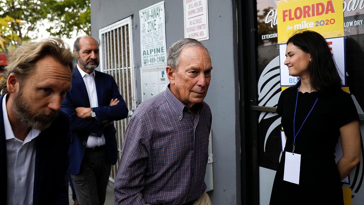 Image: Democratic presidential candidate Michael Bloomberg arrives at his c