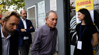 Image: Democratic presidential candidate Michael Bloomberg arrives at his c