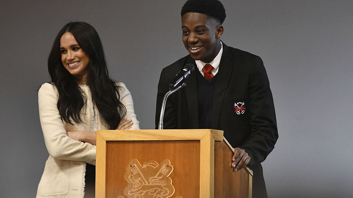 Image: Meghan, the Duchess of Sussex, at a school in Essex on Friday.